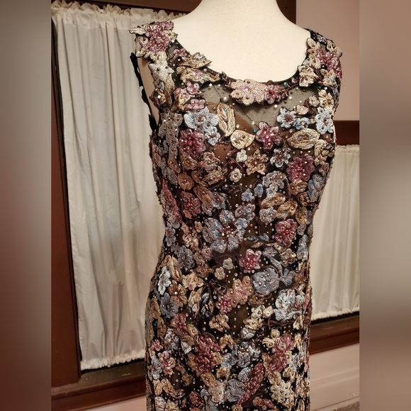 Size 10 Black with Multi-Colored Embroidery Gown - Picture 2 of 6